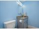 Cozy powder room featuring modern vanity and fixtures at 309 Appaloosa Trl, Bahama, NC 27503