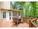 Spacious outdoor deck is ideal for entertaining with its dining set and views of the backyard at 309 Appaloosa Trl, Bahama, NC 27503