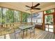 Relaxing screened porch with ceiling fan, wood floors, and views of the backyard at 3357 Denise St, Durham, NC 27704