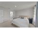 Well-lit bedroom with a bed, a crib and doorway to the bathroom at 36 High View Ct, Fuquay Varina, NC 27526