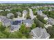Aerial view of a residential neighborhood showcasing tree-lined streets and well-maintained homes at 401 Clingstone Ct, Cary, NC 27519