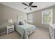 Serene bedroom with large windows, side tables, lamps and soft, inviting bedding at 401 Clingstone Ct, Cary, NC 27519