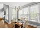 Bright dining area with light wood table, pendant lighting, and large windows at 401 Clingstone Ct, Cary, NC 27519