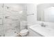 Modern bathroom featuring a glass-enclosed shower with stylish tile and vanity with sink at 407 1/2 Carolina Ave, Raleigh, NC 27606