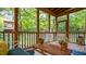 Inviting screened porch with comfortable seating, a coffee table and views of the backyard at 4713 Little Falls Dr, Raleigh, NC 27609