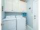 Bright laundry room with washer and dryer, ample storage space in overhead cabinets at 5601 Jomali Dr, Durham, NC 27705
