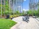 Beautiful landscaped backyard with patio and outdoor seating and tall trees at 604 Dappled Pine Ave, Durham, NC 27713