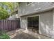 Back patio with concrete floor, sliding glass door and wood fence at 7407 Sandy Creek Dr, Raleigh, NC 27615