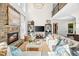 Spacious living room with a stone fireplace, tall ceilings, large windows, and open floorplan at 7544 Hasentree Club Dr, Wake Forest, NC 27587