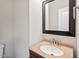 Powder room features a sink with granite counter and a decorative framed mirror at 904 Palm Ct, Mebane, NC 27302