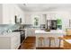 This kitchen showcases white cabinets, blue backsplash, stainless steel appliances, and wood flooring at 1010 Cobb St, Durham, NC 27707