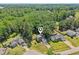 Aerial neighborhood view surrounded by woods and trees at 10504 Carsons Creek Dr, Zebulon, NC 27597