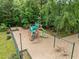 Community playground featuring various slides and swing sets surrounded by lush landscaping at 15 Aman Ct, Durham, NC 27713