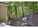 A backyard landscape view shows trees and a wood line at 201 Red Bud Ln, Chapel Hill, NC 27514
