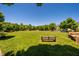 Grassy community park with park benches and lush landscaping under a clear sky at 203 E Winmore Ave, Chapel Hill, NC 27516