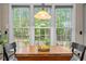 Bright breakfast nook with a wooden table and windows overlooking the backyard at 266 Hogans Valley Way, Cary, NC 27513