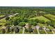 Overhead view of a property with trees, a pond, and surrounding homes at 2719 S Nc 87, Graham, NC 27253