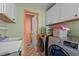 Functional laundry room with modern washer and dryer, sink, and built-in storage at 2719 S Nc 87, Graham, NC 27253