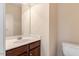 Bathroom with wooden cabinets, large mirror and neutral paint at 4109 Massey Preserve Trl, Raleigh, NC 27616
