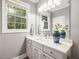 Well-lit bathroom features a large window, a vanity with modern fixtures, and a marble countertop at 445 Ridge Springs Dr, Chapel Hill, NC 27516