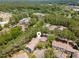 An aerial view of a townhome neighborhood surrounded by trees, buildings, and parking at 509 Darby Glen Ln, Durham, NC 27713