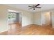Bright dining room features hardwood floors and a view of the deck at 509 E Millbrook Rd, Raleigh, NC 27609