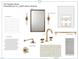 A powder room featuring shower tile, shower fixtures, vanity sconces, mirror and a grey vanity at 521 Peebles St, Raleigh, NC 27608
