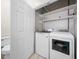Convenient laundry area with modern washer and dryer and lots of room for storage with shelves included at 75 Stone Hill Ct, Durham, NC 27704