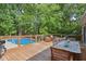 Backyard deck with an in-ground pool and patio seating perfect for entertaining guests at 7824 Hemlock Ct, Raleigh, NC 27615