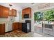 Updated kitchen with modern appliances, light countertops and wood cabinets with views to the backyard at 7824 Hemlock Ct, Raleigh, NC 27615
