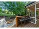 Outdoor deck features bar with seating and serene views of the landscaped backyard and lush greenery at 905 Neuse Ridge Dr, Clayton, NC 27527
