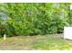 Home backyard view showing landscaping, trees, and grass at 1 Edgebrook Cir, Durham, NC 27703
