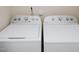 Close-up image of a modern white washer and dryer with clearly labeled controls at 10529 Sablewood Dr # 116, Raleigh, NC 27617