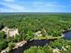 Scenic aerial shot of waterfront properties nestled amidst lush forests, showcasing community amenities and a serene river at 135 Sagamore Dr, Louisburg, NC 27549