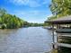 Beautiful waterfront view showcasing a private boat dock, ideal for boating and enjoying scenic lake views at 135 Sagamore Dr, Louisburg, NC 27549