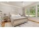 Cozy bedroom with neutral colors, a ceiling fan, and a window overlooking the backyard at 2016 Falls Forest Dr, Raleigh, NC 27615