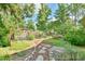 Spacious backyard with a stone path, gardens and foliage at 308 Rainbow Dr, Carrboro, NC 27510