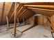 Spacious attic featuring wooden beams, plank flooring and subflooring, ideal for storage or renovation at 4713 Erwin Rd, Durham, NC 27705