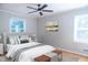 Staged bedroom with hardwood floors, a window view, and calming decor at 4813 Glen Forest Dr, Raleigh, NC 27612