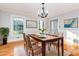 Formal dining room with hardwood floors, decorative chandelier, and elegant furnishings at 5513 Parkwood Dr, Raleigh, NC 27612