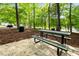Community picnic area featuring tables and grills in a wooded setting, perfect for outdoor gatherings at 606 Churton Grove Blvd, Hillsborough, NC 27278