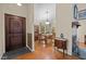 Inviting dining room with hardwood floors and a large wooden dining table set at 61 Stone Ledge, Pittsboro, NC 27312