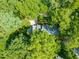 Aerial view of the property showing the house nestled among mature trees at 612 Swift Ave, Durham, NC 27701