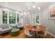 Cozy dining area with a round wooden table, ample natural light, and comfortable seating at 612 Swift Ave, Durham, NC 27701