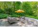 Relaxing outdoor patio with modern seating surrounded by lush landscaping at 612 Swift Ave, Durham, NC 27701