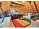 Unfinished attic featuring exposed wood beams and a colorful rug at 750 James Norris Rd, Angier, NC 27501