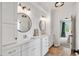 Modern bathroom with double vanity, stylish mirrors, and plenty of counter space at 808 Wimberly Rd, Apex, NC 27523