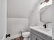 Powder room featuring a vanity with gray cabinets, white countertop, toilet and bronze fixtures at 808 Wimberly Rd, Apex, NC 27523