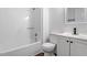 Bathroom with updated sink, toilet, and shower at 81 Honeysuckle Dr, Pittsboro, NC 27312