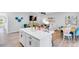 Kitchen island with seating, modern cabinets, and a view into the living areas at 8728 Wardle Ct, Wake Forest, NC 27587